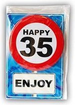 Happy Birthday kaart met button 35 jaar - Multi
