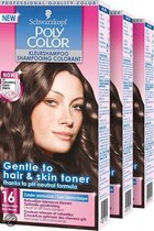 Poly Color kleurshampoo 16 - Middenbruin - 3 st - voordeelverpakking