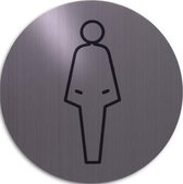 RVS deurbordje pictogram: Dames toilet modern | 5 jaar garantie | ROND 82mm Ø | Zelfklevend | Plakstrip