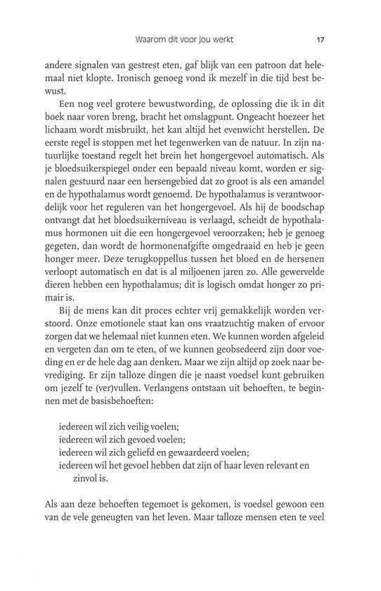 Pagina uit een boek met de titel 'Waarom dit voor jou werkt' en tekst over de hersenen en voeding.