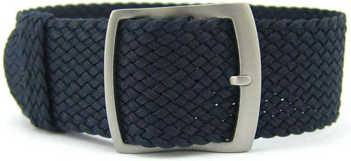 Premium Braided Perlon Strap - Geweven Perlon Horlogeband - Donkerblauw 16mm