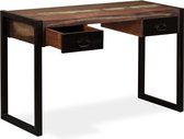 Bureau met 2 lades 120x50x76 cm massief gerecycled hout (incl. vloerviltjes)