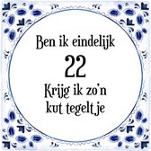 Verjaardag Tegeltje met Spreuk (22 jaar: Ben ik eindelijk 22 krijg ik zo'n kut tegeltje + cadeau verpakking & plakhanger