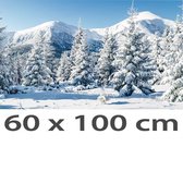 Kerstdorpachtergrond - 60x100 cm - met bomen en sneeuw