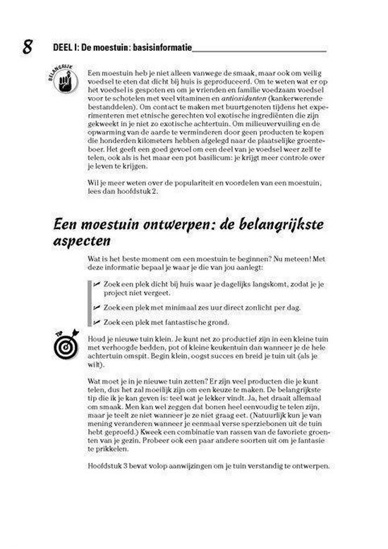 Pagina met informatie over het ontwerpen van een moestuin uit 'Moestuinen Voor Dummies'.
