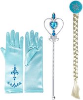 Ensemble d'accessoires Frozen Elsa princesses bleu - bâton, tresse, gants - taille 98-128 - accessoire de costume
