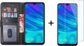 Huawei p smart plus 2019 hoesje bookcase met pasjeshouder zwart wallet portemonnee book cover - 1x Huawei p smart plus 2019 screenprotector