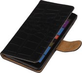 HTC One Max - Croco Zwart Booktype Wallet Hoesje