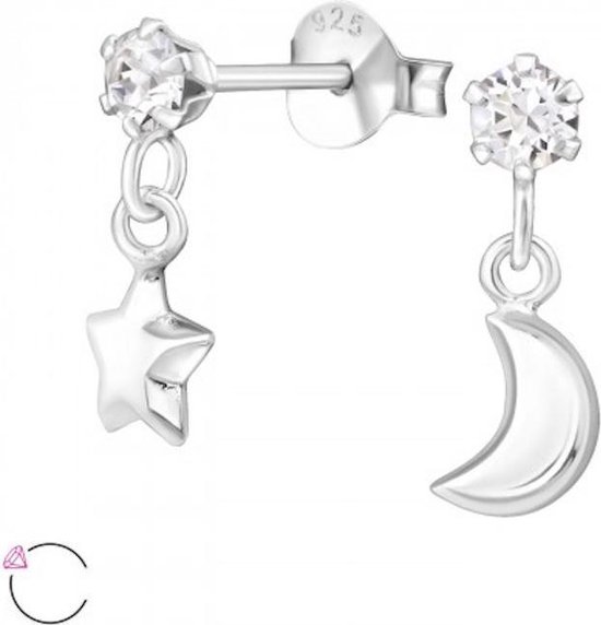 Oorbellen met ster en maan, versierd met kristallen van Swarovski. 925  sterling zilver. | bol.com