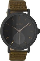 OOZOO Timepieces - Zwarte horloge met bruine leren band - C9188