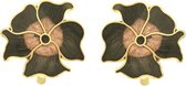 Behave® Dames Clip oorbel bloem zwart bruin emaille - 2,3 cm doorsnede