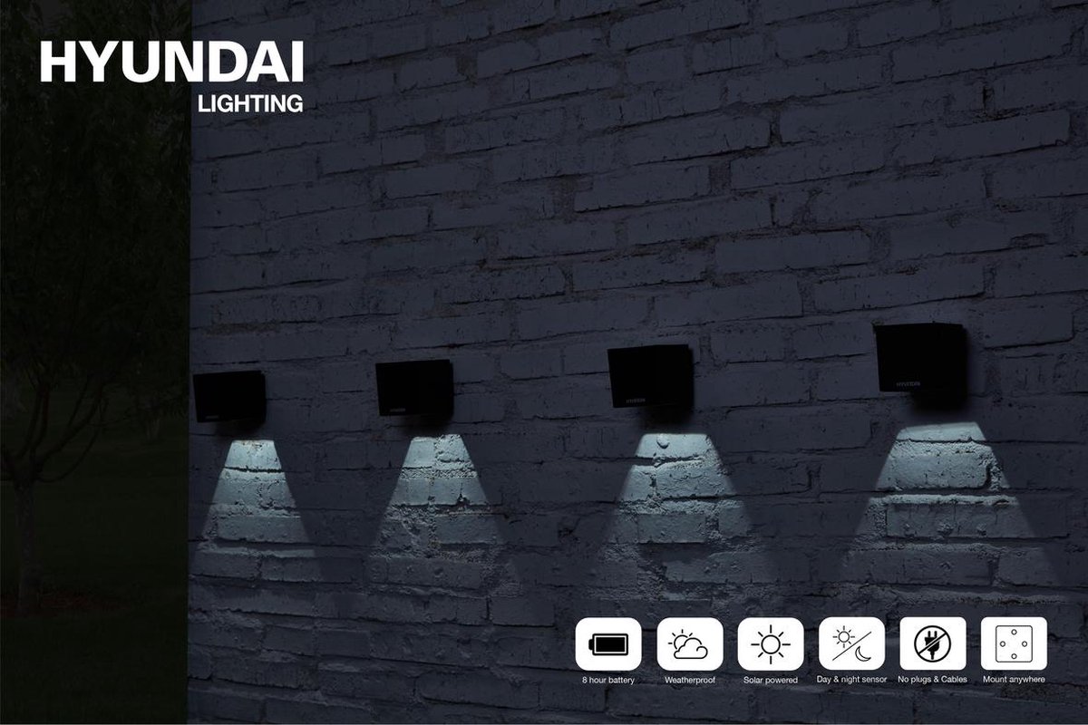 Wandlamp Voor Buiten - Hyundai Lighting - Kubus met Zonne-energie - 4 Stuks  - LED Licht | bol.com