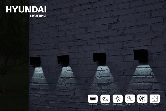 Wandlamp Voor Buiten - Hyundai Lighting - Kubus met Zonne-energie - 4 Stuks - LED Licht