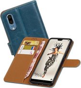 Zakelijke Book Case Telefoonhoesje Geschikt voor de Huawei P20 - Portemonnee Hoesje - Pasjeshouder Wallet Case - Blauw