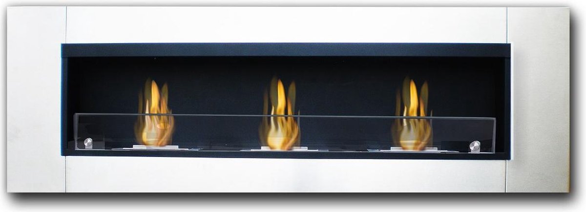 Bol.com Sfeerhaard L (136 cm) RVS bio ethanol haard met glasplaatstrookje aanbieding