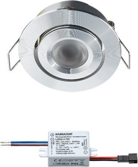 LED inbouwspot Creelux – inbouwspots / downlights / plafondspots – 3W / rond / dimbaar / kantelbaar / 230V / IP44 / warmwit