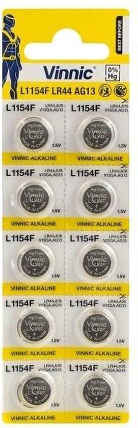 10 Stuks - Vinnic G13 / AG13 / L1154 / LR44 / 157 / A76 1.5V knoopcel  batterij | bol.com