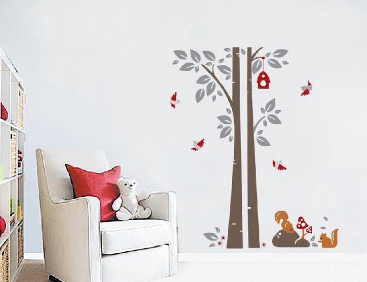 Mooie Muursticker Boom met Eekhoorntjes - Bomen Muursticker / dieren muursticker