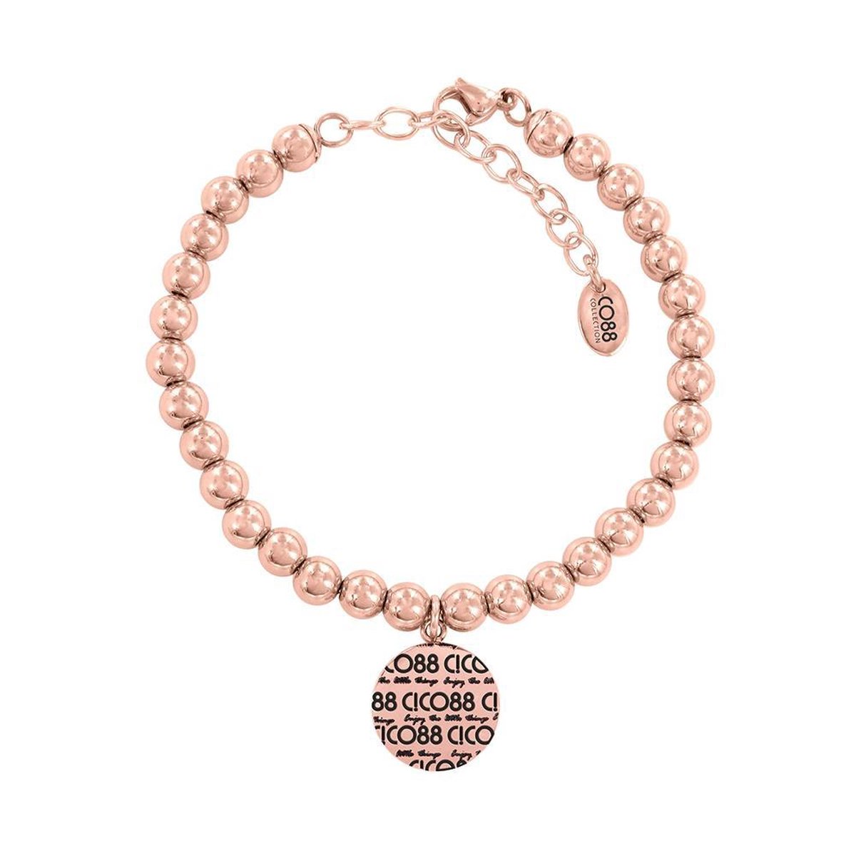 CO88 Collection Elemental 8CB 14017 Stalen Armband met Hanger - CO88 hanger en Jade Natuursteen 6 mm - Lengte 17 + 5 cm - Rosékleurig
