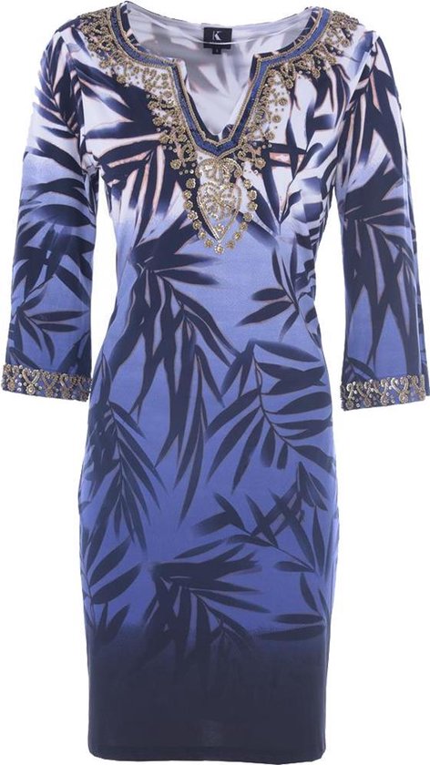 K Design jurk blauw met palmbladeren N820 P673 | bol