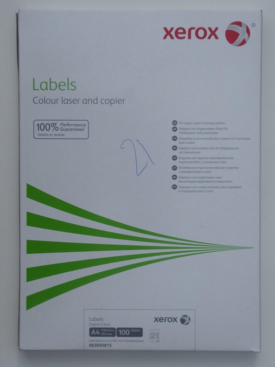 Xerox printetiket wit 21 stuks op 1 vel A4 Xerox Colour Laser
