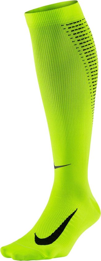 Nike Elite Lightweight Compressie  Loopkousen - Maat 36-38 - Unisex - lime groen/zwart