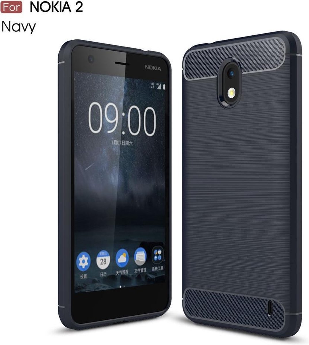 Armor Brushed TPU Back Cover - Geschikt voor Nokia 2 Hoesje - Blauw