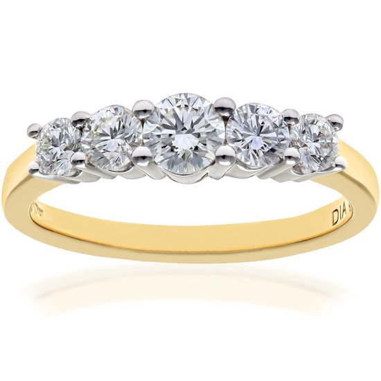 18k Geel Gouden 5 Stenen Eeuwigheid Ring, IJ/I Gecertificeerde Diamanten,  Rond... | bol.com
