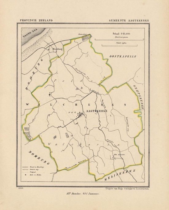 Historische kaart, plattegrond van gemeente Aagtekerke in Zeeland uit 1867 door Kuyper van Kaartcadeau.com