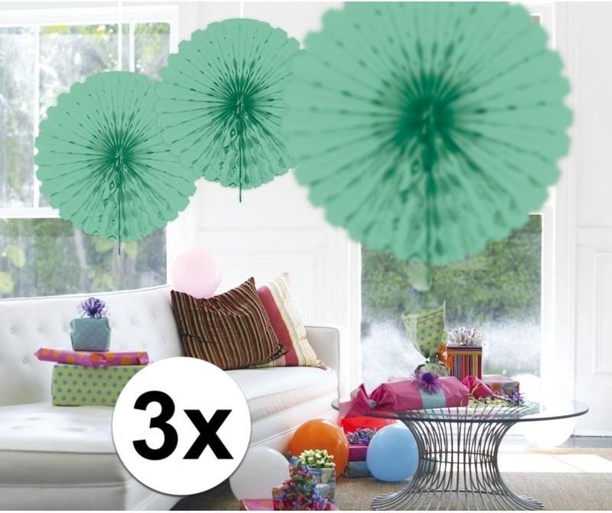 Afbeelding van product Merkloos / Sans marque  3x Decoratie waaier mint groen 45 cm