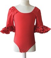 Ballet pakje rood met zwarte stippen - met 3/4 mouw - maat 6 - 104-110 -