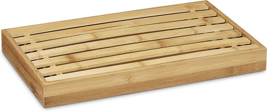 relaxdays broodplank bamboe met opvangbak, brood snijplank