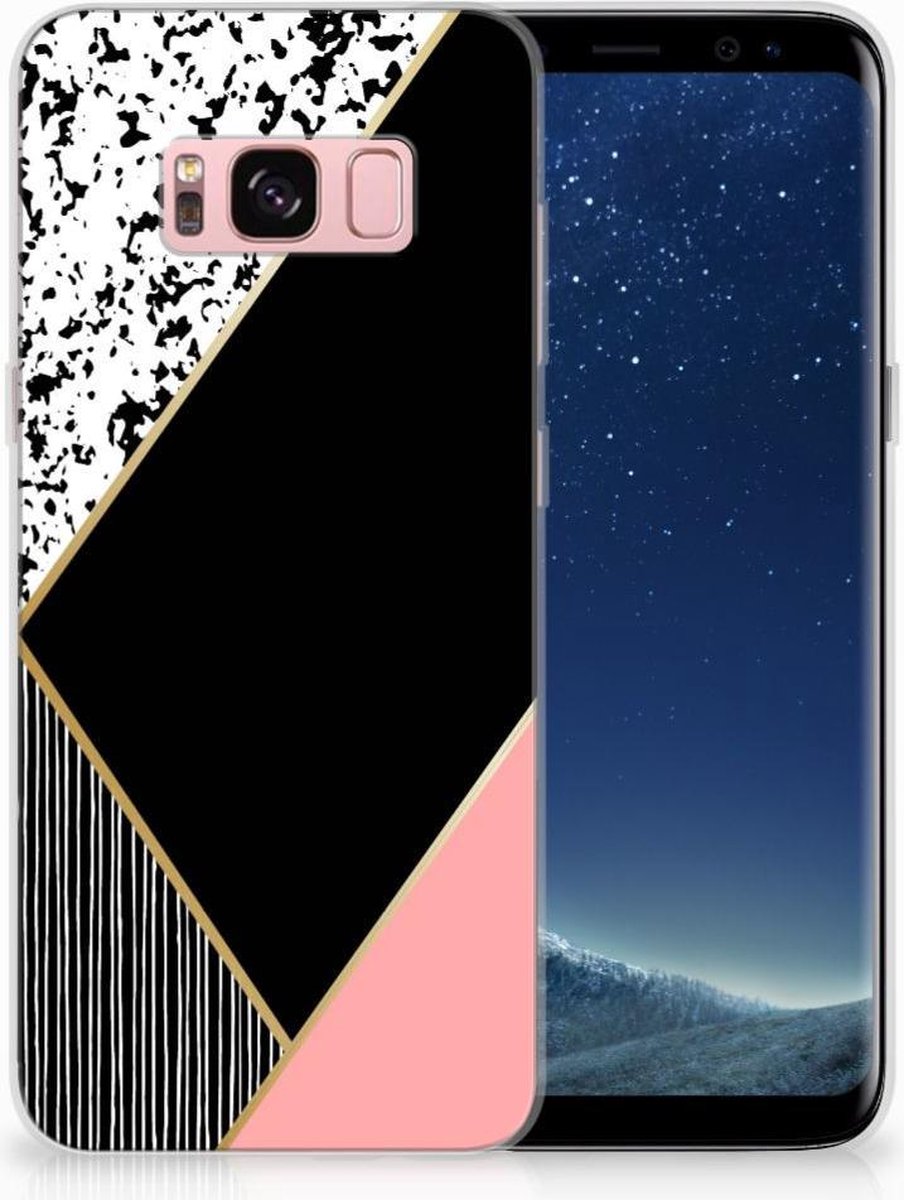 Samsung Galaxy S8 TPU Hoesje Zwart Roze Vormen