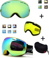 Ski bril met box en EXTRA lens Smoke Gold frame Geel F type 6 Cat. 0 tot 4 - ☀/☁