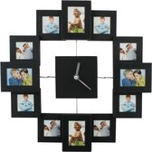 Wandklok met 12 foto frames - Multifotolijst met klok - Fotolijst - Zwart