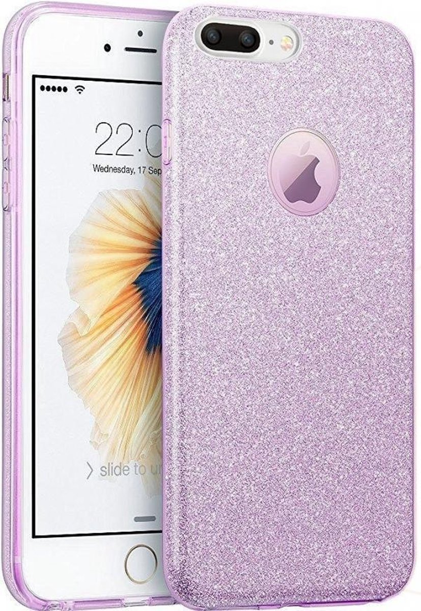 HB Hoesje Geschikt voor Apple iPhone 7 Plus / 8 - Plus - Glitter Back Cover - Paars
