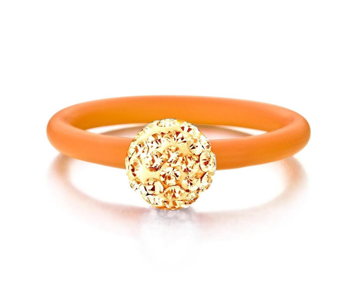Colori 4 RNG00085 Siliconen Ring met Steen - Kristal Bal 8 mm - One-Size - Oranje