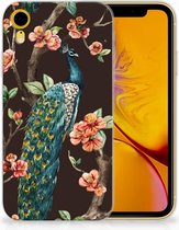 Geschikt voor iPhone XR Backcover Hoesje Pauw met Bloemen