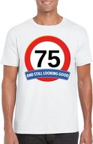 Verkeersbord 75 jaar t-shirt wit heren S