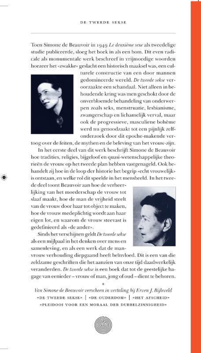 De tweede sekse - back cover