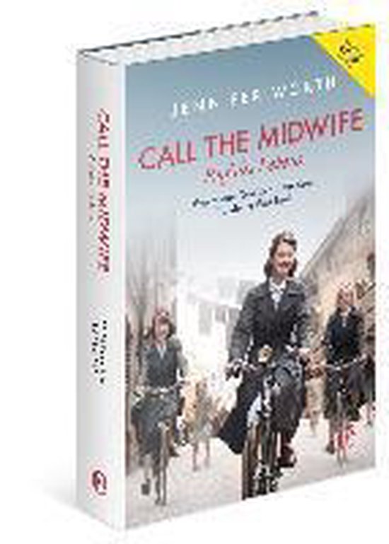 Boek kaft met de titel 'Call the Midwife - Ruf des Lebens'. Drie vrouwen op de fiets, gekleed in jaren '50 kleding.