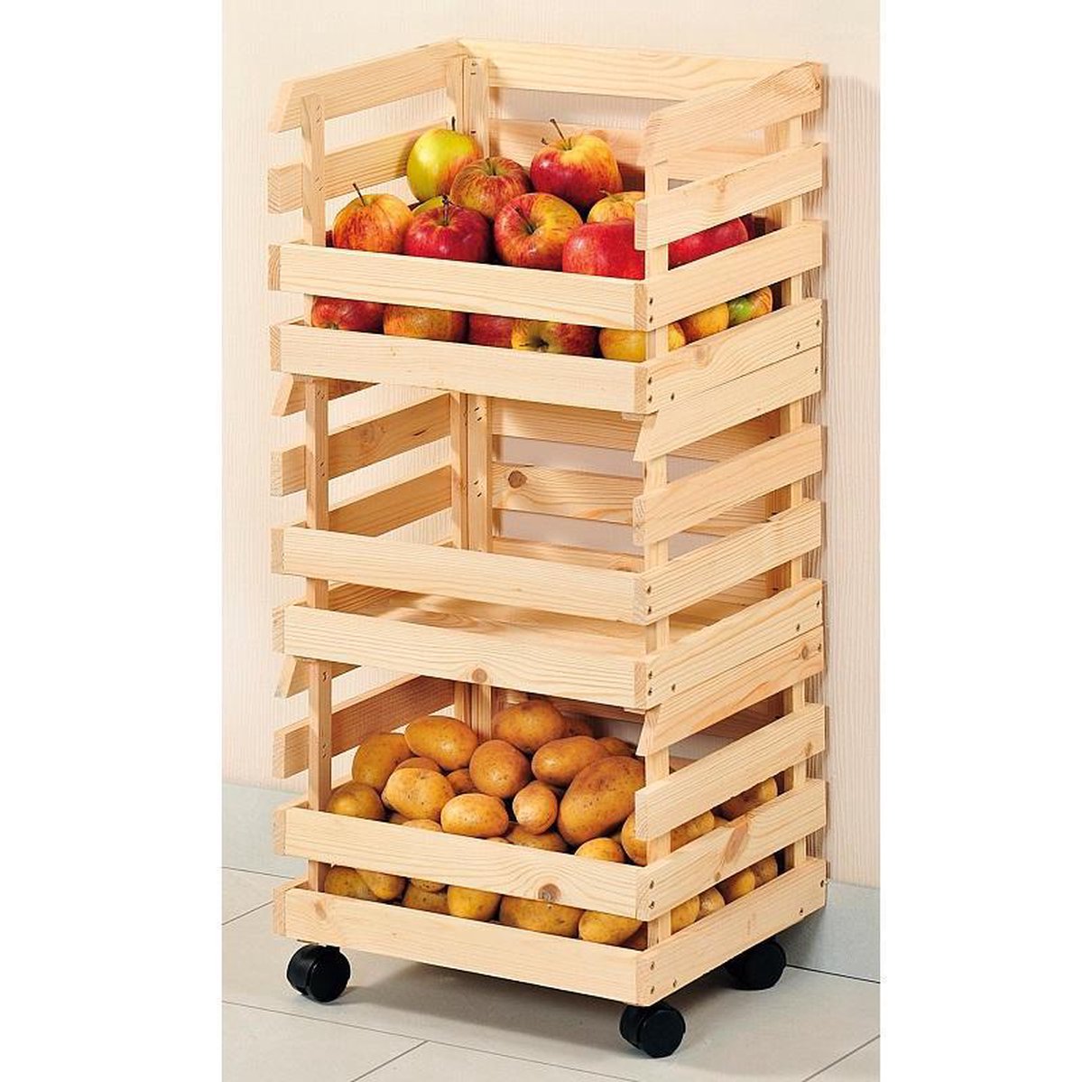 Fsc(r) Wooden Storage Rack On Wheels, For Potato / Fruit