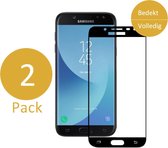 2x Screenprotector voor Samsung Galaxy J7 (2017) - Full Screen Rand tot Rand Tempered Glass Screenprotector Transparant met Zwart Carbon Bezel 3D 9H (Gehard Glas Screen Protector)