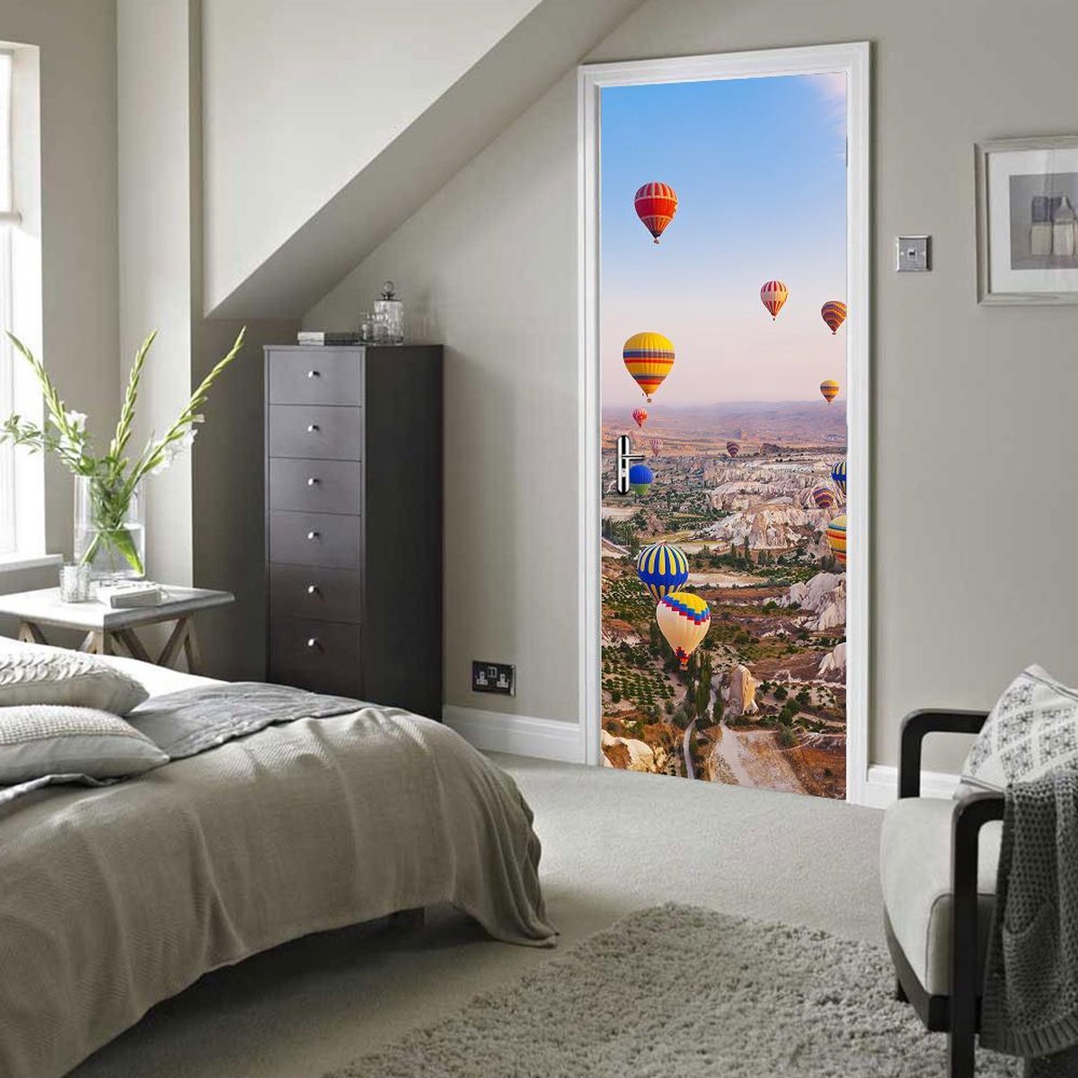 Walplus - Deur Decoratie Sticker - Heteluchtballonnen - Multicolor