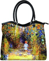 Handtas Vogue. Combi stof, polyester met nepleder handvatten "Jardin à Vetheuil" Van Claude Monet