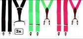 3x Bretel luxe met leder pink/zwart/groen