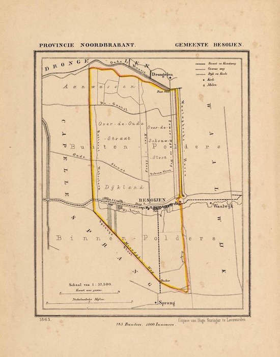 Foto: Historische kaart plattegrond van gemeente besoijen in noord brabant uit 1867 door kuyper van kaartcadeau com