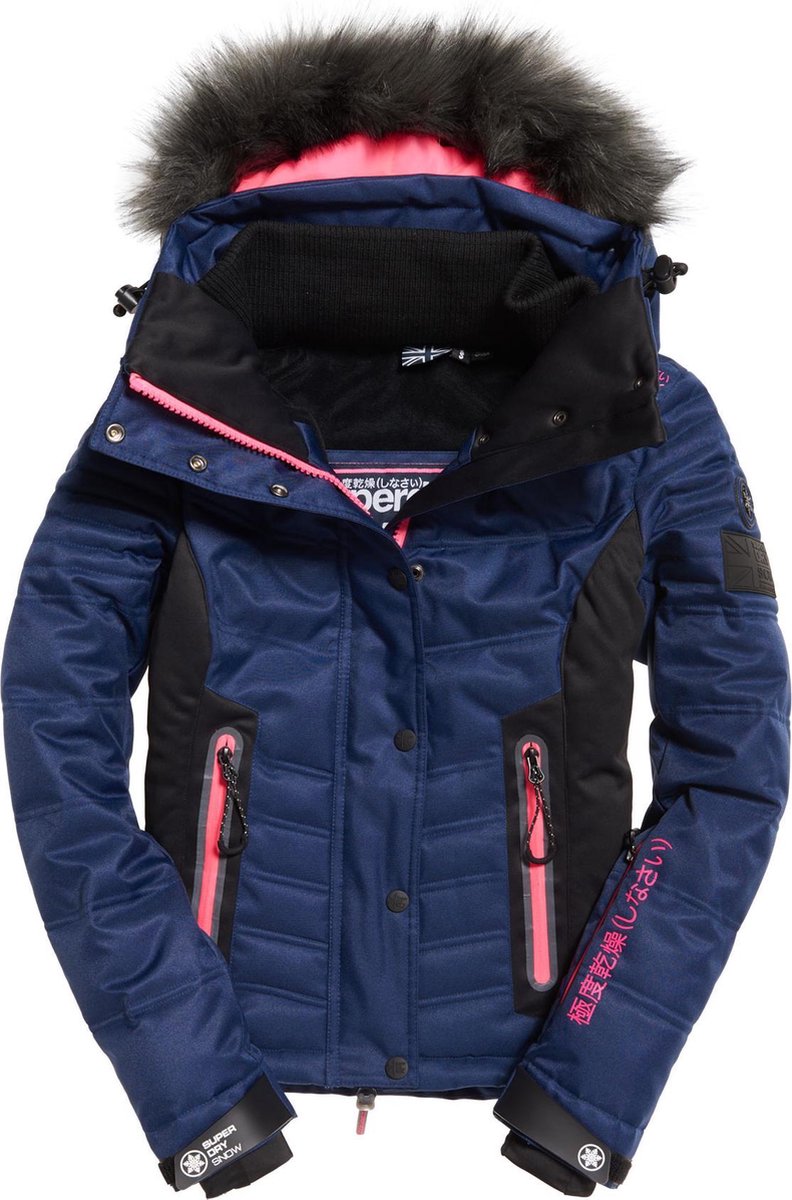Superdry Luxe Snow Puffer Wintersportjas - Maat S - Vrouwen - navy/ roze |  bol