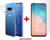 Epicmobile – Samsung Galaxy S10e Transparant siliconen hoesje + tempered glass screenprotector – voordeelpak