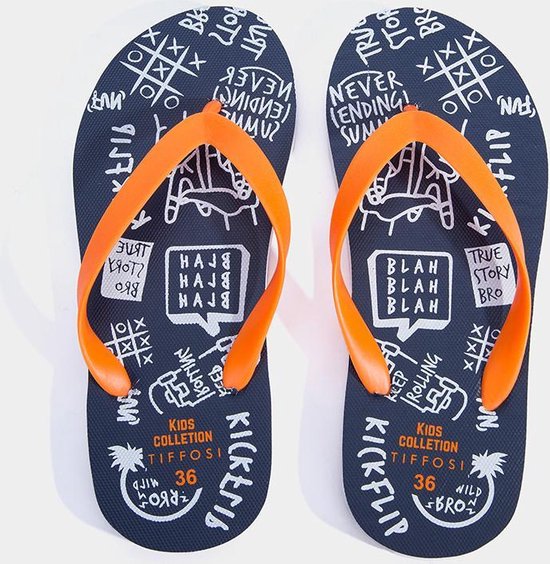 Tiffosi-jongens-slippers Nito- kleur: donker blauw-oranje-maat 33 | bol.com